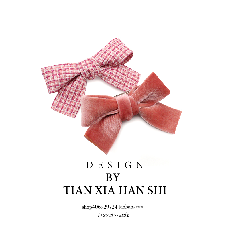 韩国公主发饰丝绒蝴蝶结格子儿童