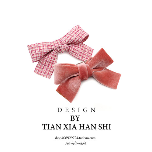 韩国公主发饰丝绒蝴蝶结格子儿童