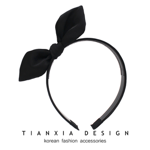 韩国儿童缎面酒红色蝴蝶结发箍小女孩带齿轮防滑头箍简约缎面发卡