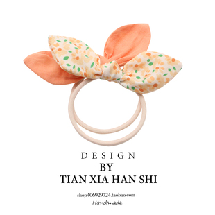 韩国儿童兔耳朵立体发圈女孩蝴蝶结扎马尾碎花森系仙女头绳高弹力