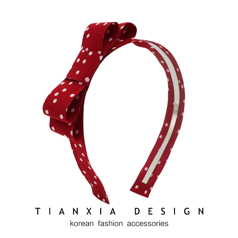 韩国儿童波点双层蝴蝶结波点发箍宝宝宽边不伤发红色发卡碎发头饰