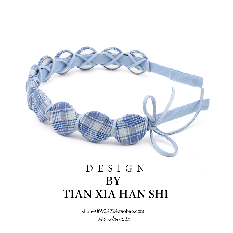 韩国儿童复古格纹纽扣发箍宝宝不伤发蝴蝶结飘带头箍女童甜美发卡