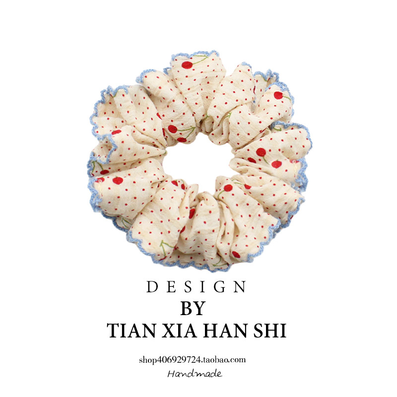 儿童樱桃波点花边大肠发圈女女童甜美布艺扎发头绳公主不伤发头绳