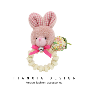 韩国儿童兔子毛绒发圈小女孩可爱草莓橡皮筋扎马尾头绳女童发饰潮