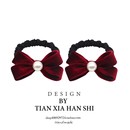 韩国儿童珍珠蝴蝶结女孩扎马尾丸子头皮圈不伤发高弹红色发绳发饰