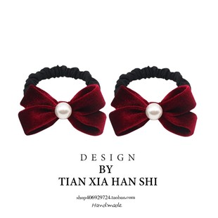 韩国儿童珍珠蝴蝶结女孩扎马尾丸子头皮圈不伤发高弹红色发绳发饰