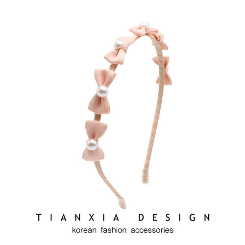 韩国女童气质珍珠蝴蝶结细发箍儿童公主甜美碎发压发宝宝头箍头饰