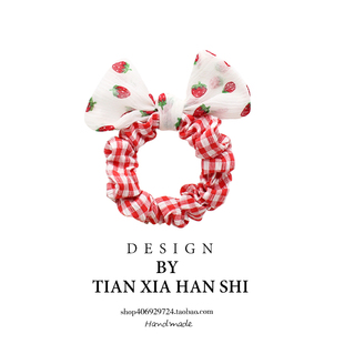 韩国儿童发绳草莓蝴蝶结格子大肠圈头饰扎马尾女童发圈小女孩发饰