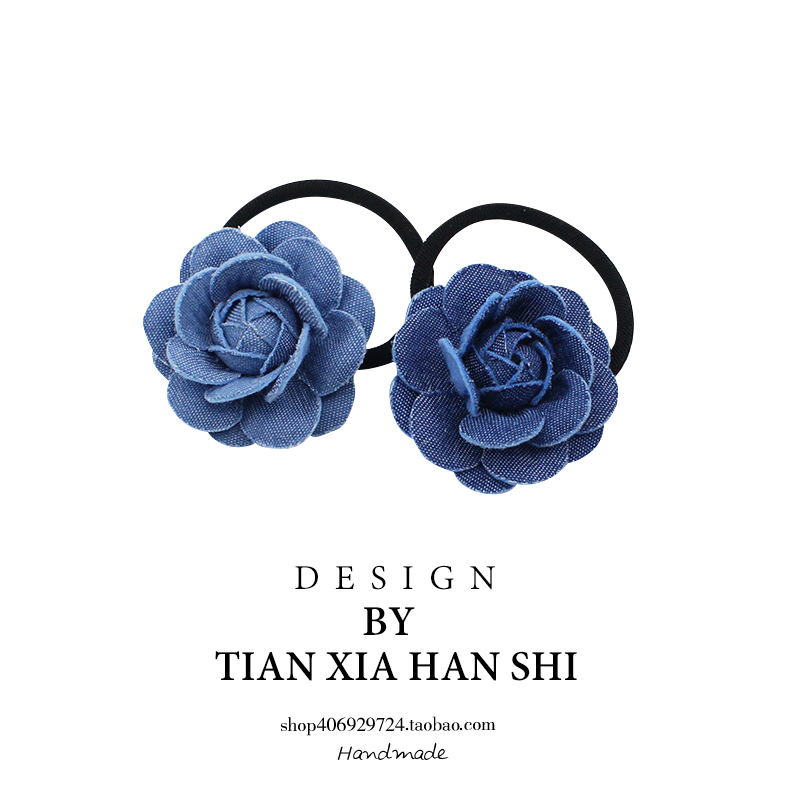 复古牛仔蓝玫瑰花韩版