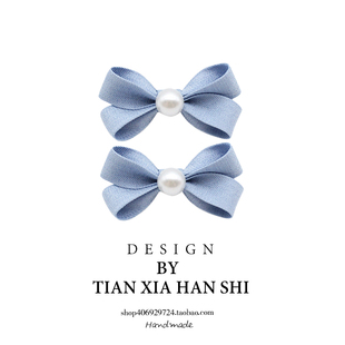 韩国儿童蝴蝶结珍珠布艺发夹宝宝侧边刘海额前碎发夹压发甜美头饰