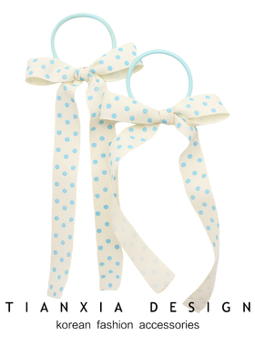 韩国儿童波点长款飘带头绳浅蓝色小清新发圈宝宝扎头绳简约发圈潮