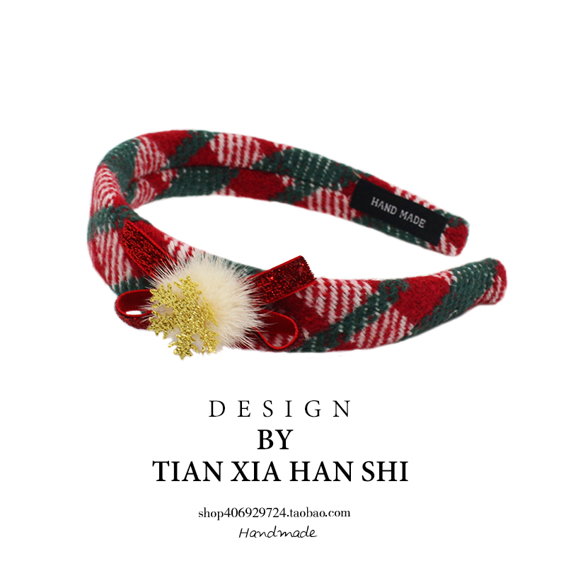 韩国儿童圣诞节发箍女孩公主毛球蝴蝶结宽边头箍碎发刘海发卡头饰