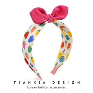 甜夏韩饰儿童蝴蝶结草莓发卡宝宝宽边发箍压发兔耳朵可爱布艺头箍