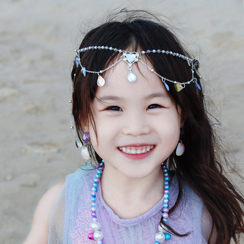 韩国儿童美人鱼公主额链人鱼紫人鱼姬色挂饰女童流苏超仙贝壳头饰