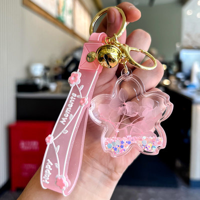 卡通流沙瓶花花钥匙扣女精致挂件