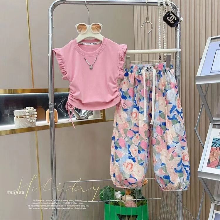 女童T恤碎花裤子女孩韩版两件套