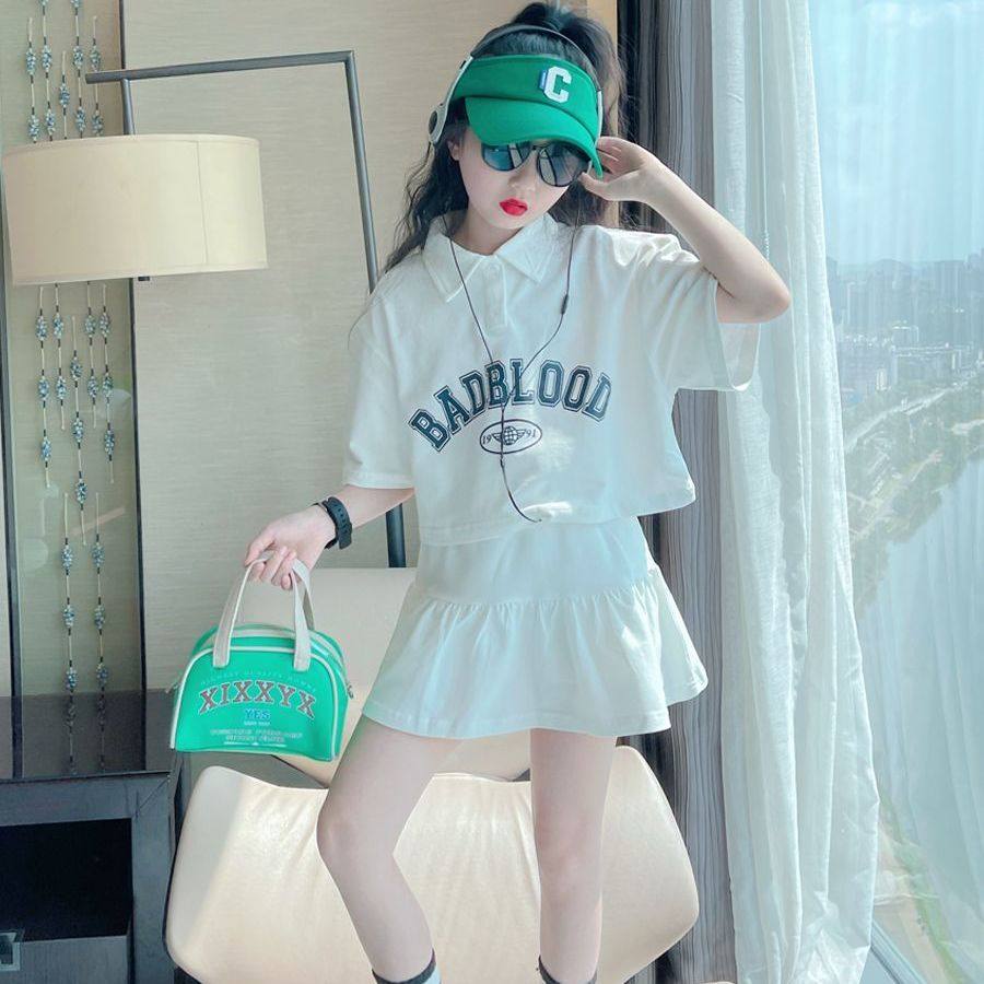 女童夏季套装裙2026新款休闲儿童POLO领t短袖女短裙T恤两件套裙子