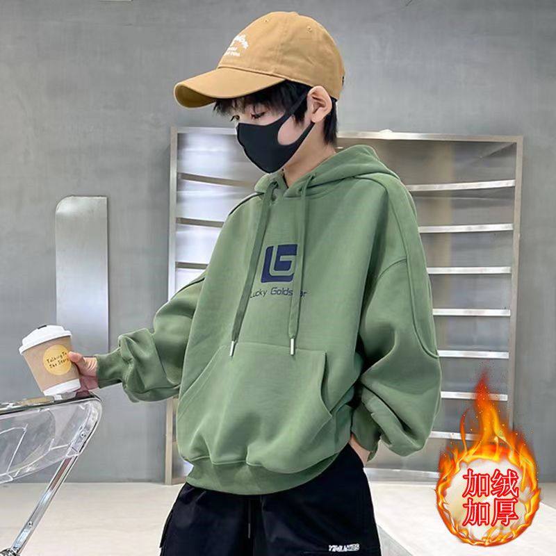 男童加绒加厚卫衣2022新款秋冬装中大童炸街男孩帅气儿童韩版冬装