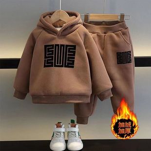 童装男童冬装加绒卫衣套装儿童洋气宝宝运动服宝宝秋冬加厚两件套