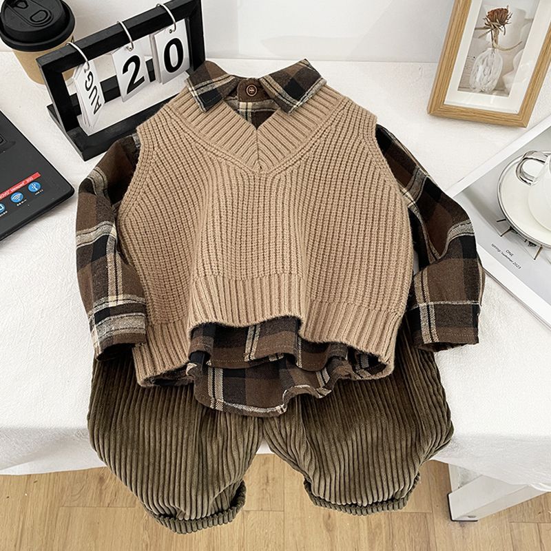 男童春装套装2025新款儿童韩版马甲三件套男孩宝宝洋气春季衣服潮