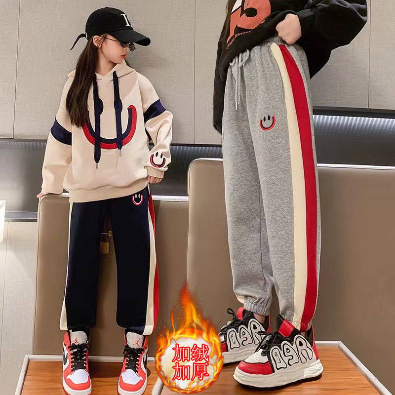 女童裤子冬季外穿儿童加绒运动裤