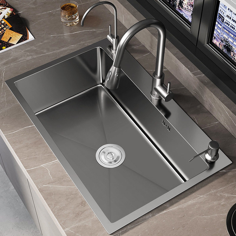 轻奢加厚手工大单槽洗菜盆不锈钢水槽厨房台下盆洗碗池洗手盆套装