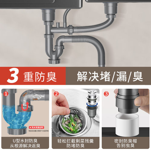 适配九牧 厨房洗菜盆水池下水管配件排水管双水槽下水器套装防臭