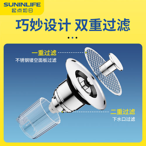 适配九牧 洗手盆脸池漏水塞面盆弹跳芯下水器管按压式不锈钢滤网