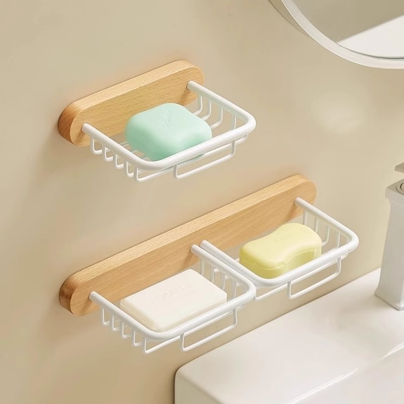 原木肥皂盒沥水免打孔置物架皂蝶轻奢浴室洗衣池肥皂架壁挂香皂盒