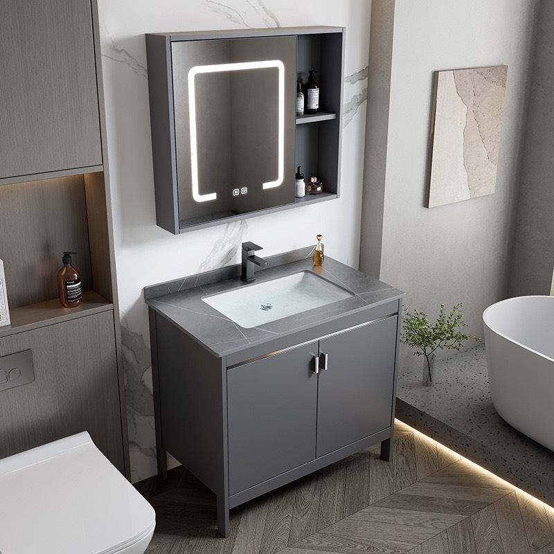 岩板太空铝浴室柜组合卫生间洗脸洗手盆小户型洗漱台一体面盆
