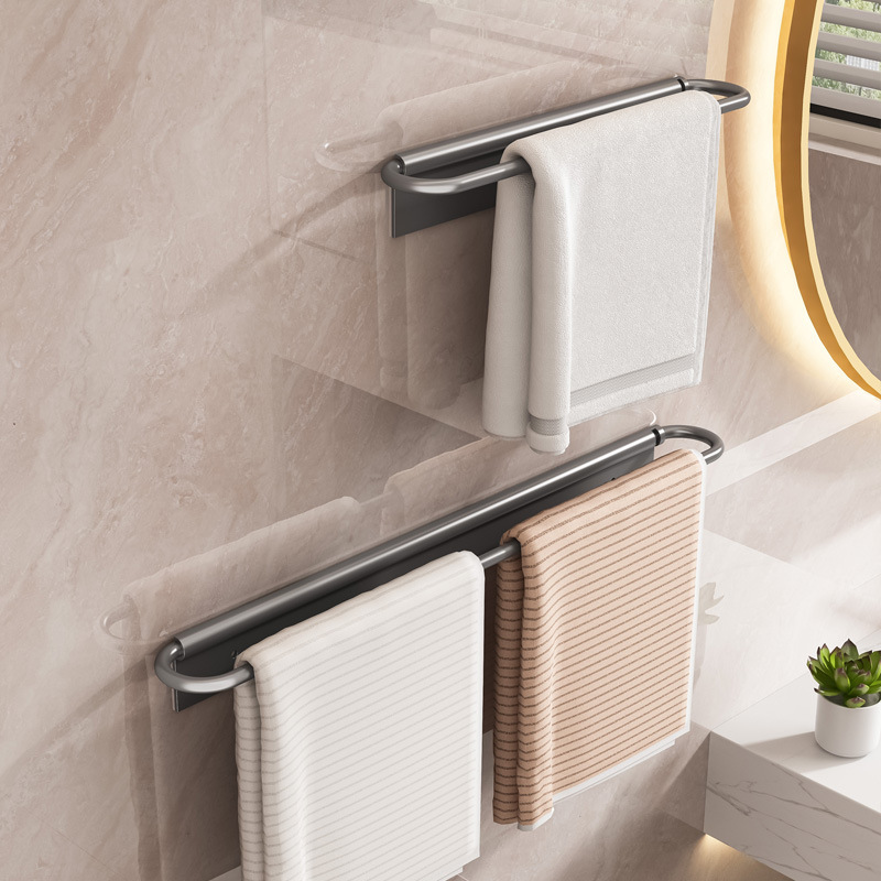 毛巾架卫生间免打孔太空铝壁挂单杆浴室置物架折叠毛巾杆收纳挂架