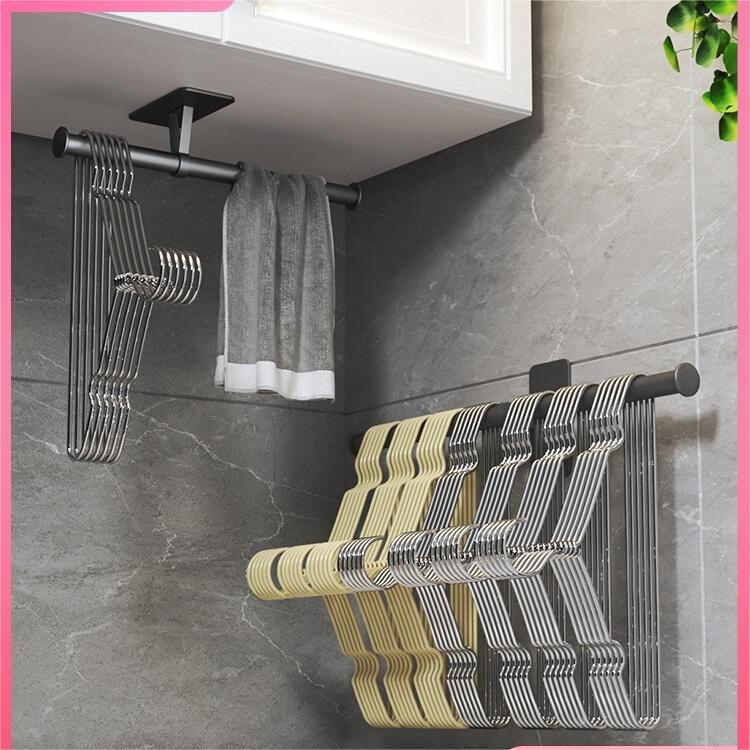 晾衣架收纳整理架阳台免打孔毛巾挂杆壁挂式放衣架多功能挂钩家用