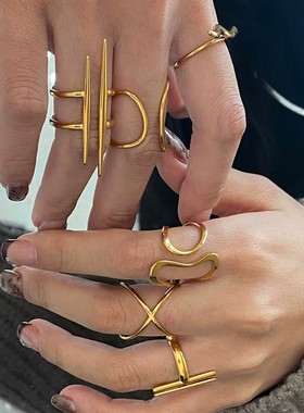 亚瑟不锈钢开口戒指欧美不规则线条简约设计感钛钢戒指跨境饰品