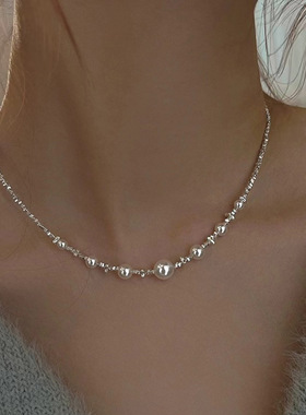 S925纯银荆棘王冠碎银子珍珠项链女轻奢小众配饰锁骨链高级感