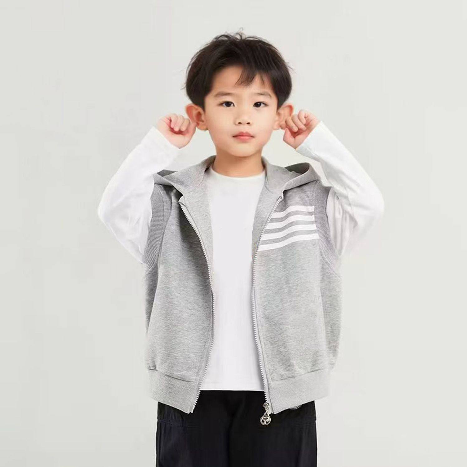 NASA children's hooded zip-up vest outerwear, 2025 new boys' clothing top, vested shoulder layer, autumn/winter vest