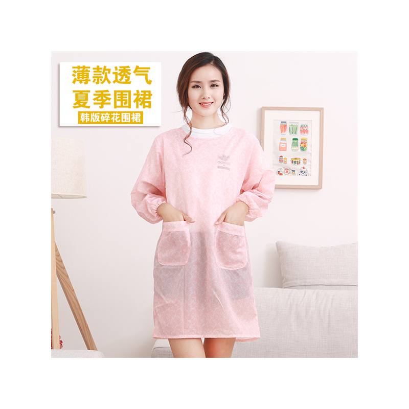 夏季长袖围裙超薄款透气罩衣大人厨房防水时尚外套女夏天工作轻。