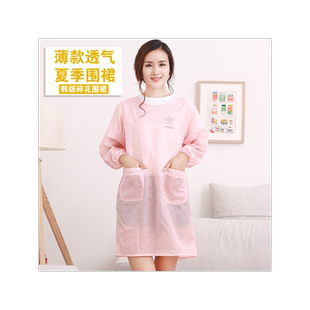夏季长袖围裙超薄款透气罩衣大人厨房防水时尚外套女夏天工作轻。