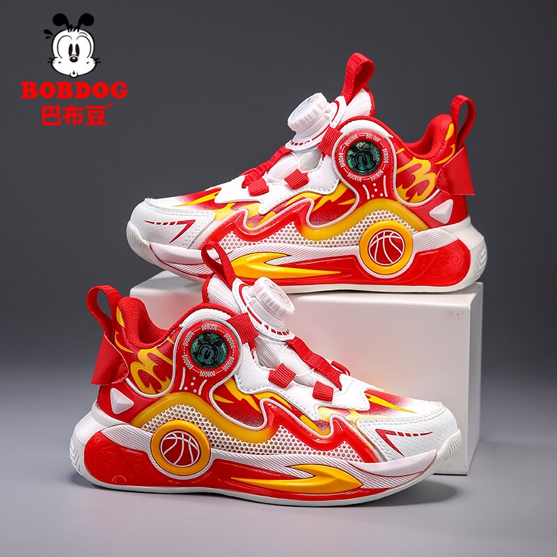 巴布豆炫酷时尚防滑网面运动鞋软底2026爆款旋转扣耐磨男童篮球鞋