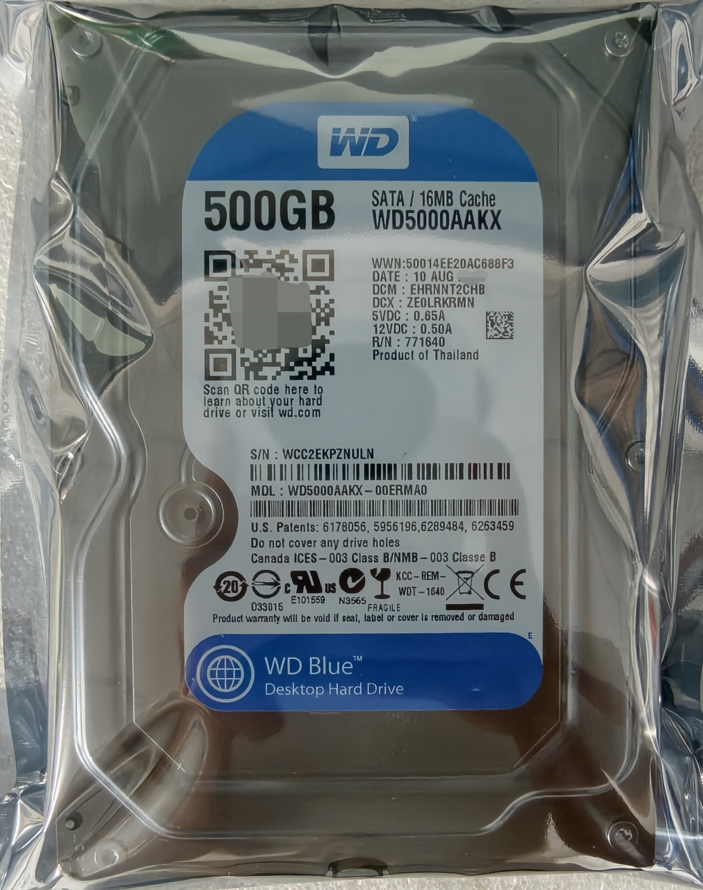 西数蓝盘500G台式机械硬盘 WD5000AAKX 7200转 电脑扩容盘