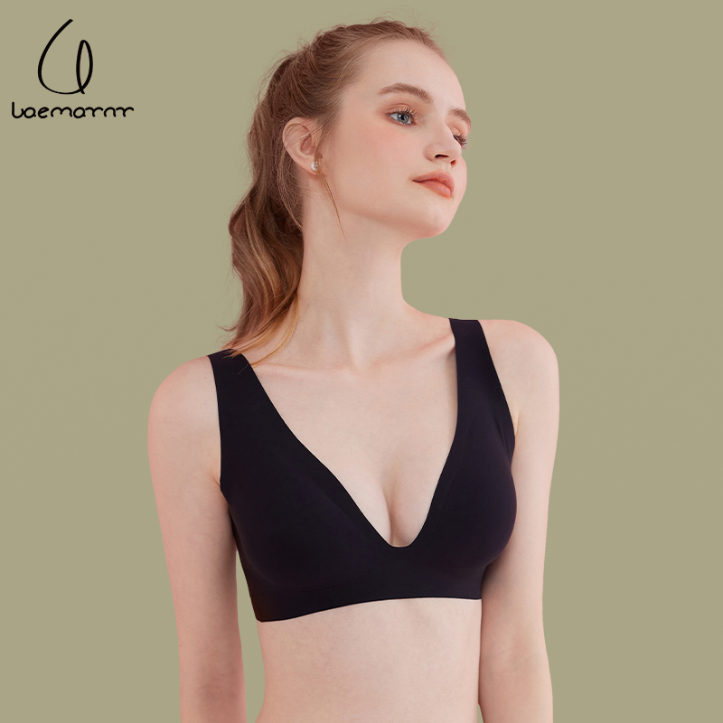夏季无痕内衣女薄款透气一片式大胸显小无钢圈性感深V美背文胸罩