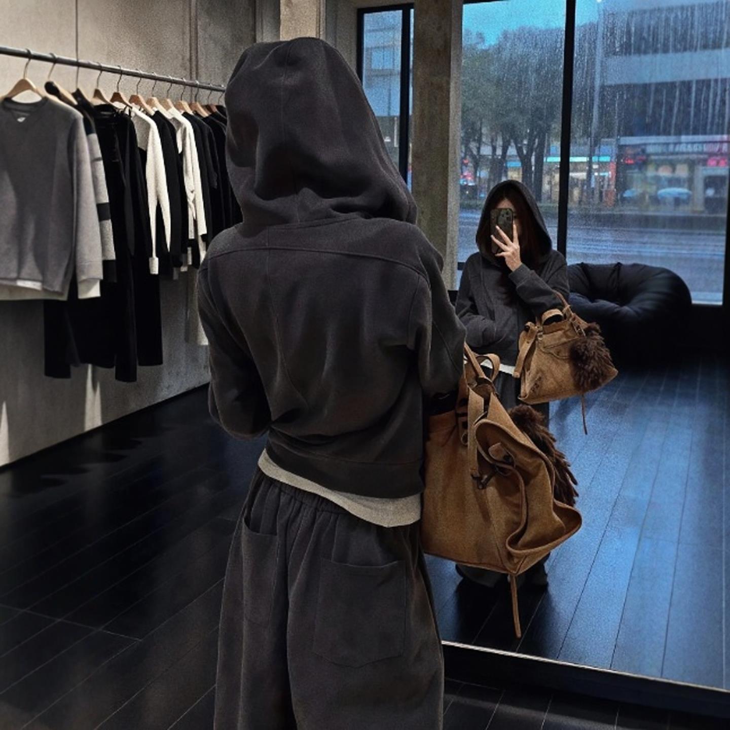 JOYIASS灰色运动卫衣两件套装女装秋冬季2025新款外贸原单韩系穿