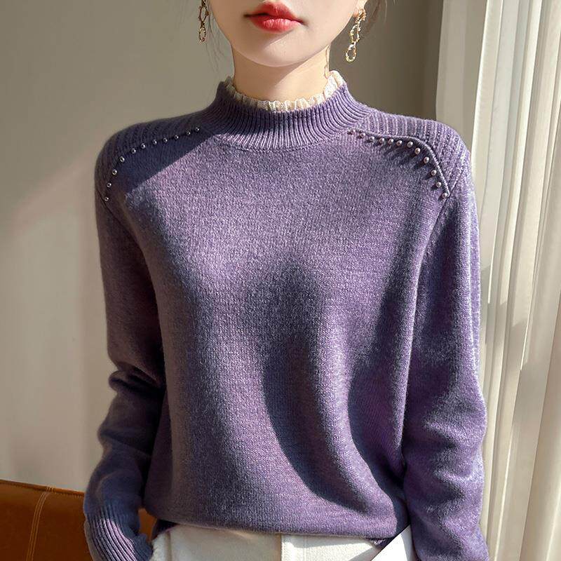JOYIASS蕾丝花边打底毛衣女装秋冬季2025新款外贸原单重工钉珠保