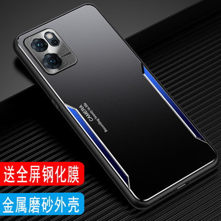 OPPO Reno7手机壳金属镜头全包Reno7SE保护套Reno7Pro外壳金属壳男士软硅胶套磨砂壳铝合金后壳防摔高级商务