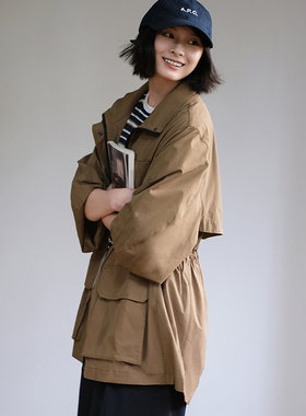 那禾新品长袖中长款收腰立领风衣休闲工装感外套女NW53WM1209