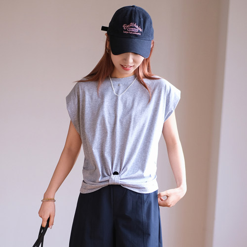 那禾新品棉感圆领短款无袖休闲T恤女ND62TY5809