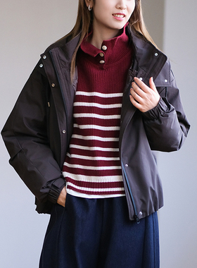 那禾新品工装风连帽白鸭绒羽绒服短款夹克外套女NW54RR1490