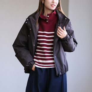 那禾新品工装风连帽白鸭绒羽绒服短款夹克外套女NW54RR1490