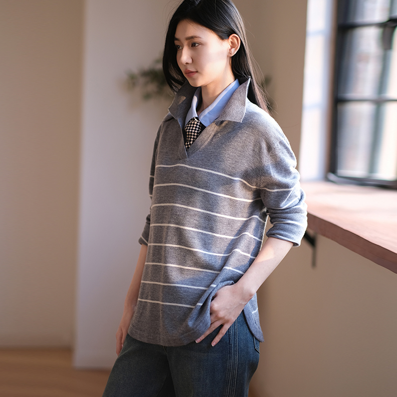 那禾2025春季新品条纹长袖套头衫女简约松弛休闲上衣ND51TH5024