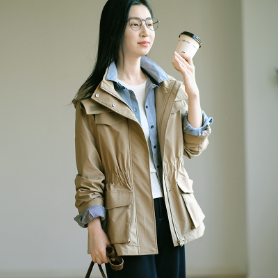那禾春季新品女连帽短款风衣外套休闲工装ND51WM0202