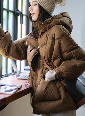 那禾冬季新款白鸭绒连帽短款羽绒服女厚款外套NW34RR0614